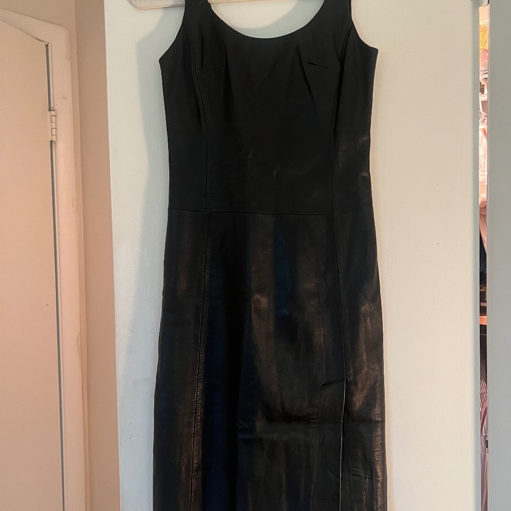 BCBG black leather tank dress